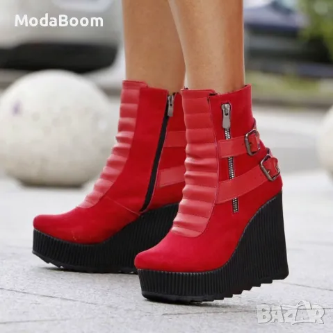 Боти на платформа - Велур, снимка 2 - Дамски боти - 48821945