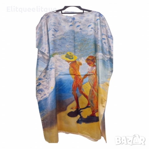 Лятна плажна туника от коприна, с артистични и морски десени, снимка 12 - Туники - 52183921