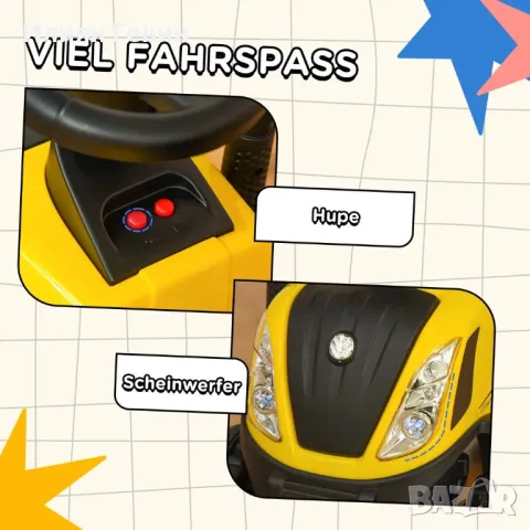 HOMCOM Трактор за яздене с ремарке, клаксон, играчка за пясък, за възраст 1+, пластмаса + метал, снимка 4 - Детски велосипеди, триколки и коли - 50370847