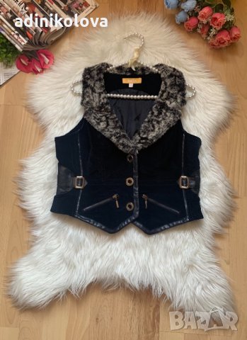 Велурен елек с кожа, снимка 1