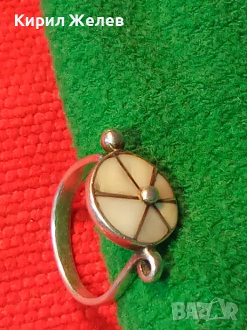 СТАР РЕТРО АРТ СЕДЕФЕН СРЕБЪРЕН ПРЪСТЕН СРЕБРО ВИСОКА ПРОБА с РЪЧНО ИНКРУСТИРАН СЕДЕФ 47160, снимка 15 - Антикварни и старинни предмети - 50136456