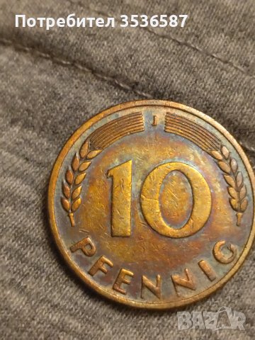 Продавам 10 Пфенинг  1949 г , снимка 3 - Нумизматика и бонистика - 42060056