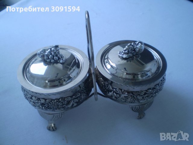 двойна посребрена кристална фруктиера ,бонбониера, захарница , снимка 6 - Други ценни предмети - 37269581