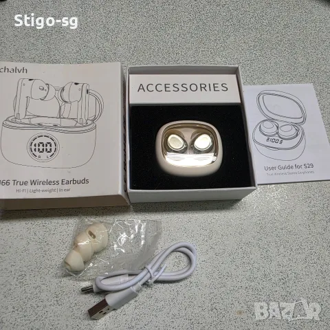 Мини Bluetooth Стерео Слушалки S29 – Безжични, с LED Дисплей и Ултра Леки (Бежово/Златисто)