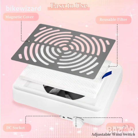 Професионална маникюрна прахоуловителка с филтър и LED лампа за салони НОВА, снимка 2 - Други - 53879667