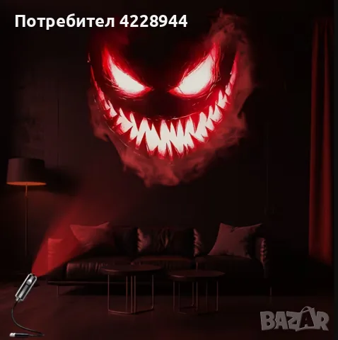 LED проектор лампа за Halloween Хелоуин, 6 хорър прожекции, с USB декорация, украса