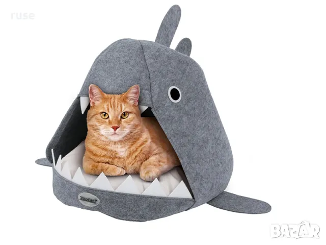 НОВИ! Хралупа къща за котки с мека възгавница Акула