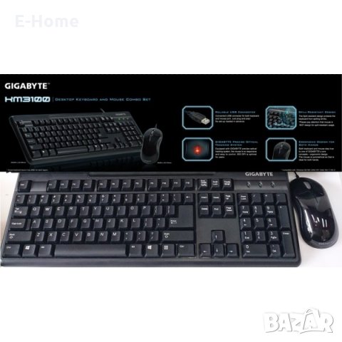 Комплект клавиатура с мишка и кирилица GIGABYTE, USB 2.0, Черен - водоустойчив, снимка 3 - Клавиатури и мишки - 30917564