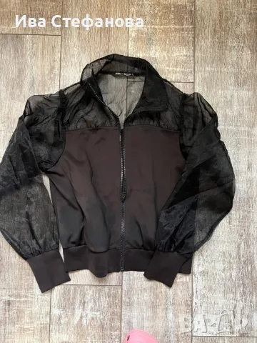 Ново Бирма оригинално екстравагантно черно спорно елегантно яке прозрачни ръкави Zara zara Зара , снимка 2 - Якета - 47526439