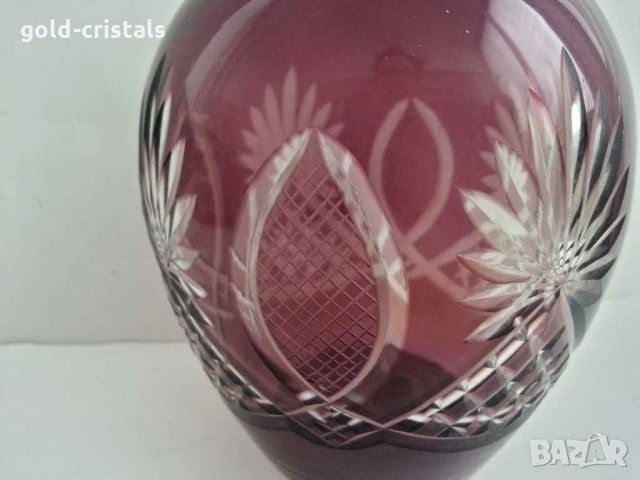 Кристална гарафа и кристални чаши цветен  лилав кристал, снимка 4 - Антикварни и старинни предмети - 31236367