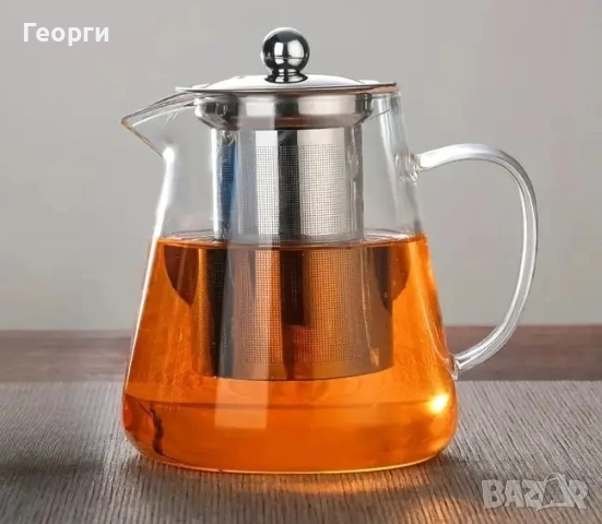 Стъклен чайник с цедка, боросиликат
