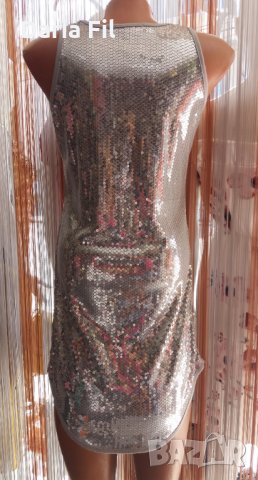 УНИКАЛНА рокля в сребристи пайети, снимка 3 - Рокли - 29447044