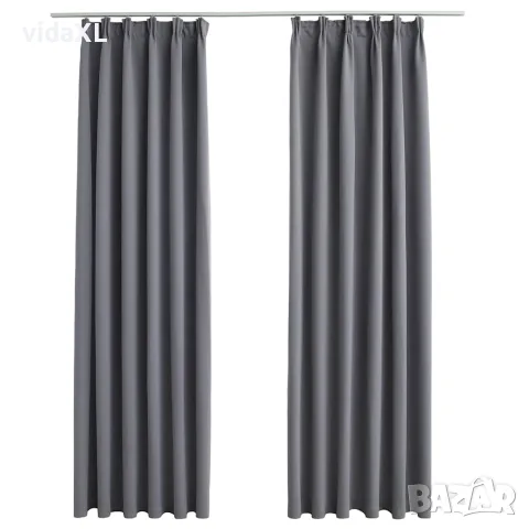vidaXL Затъмняващи завеси с куки, 2 бр, сиви, 140x175 см