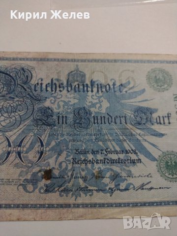 Райх банкнота - Германия - 100 марки / 1908 година- 17927, снимка 2 - Нумизматика и бонистика - 31030001