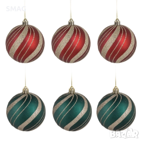 Комплект коледни топки златисто, червено, зелено и екрю Ø8 см – 6 бр_1241040