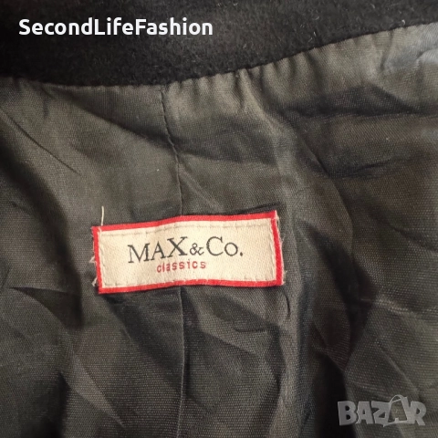 MAX&Co. Палто с колан и цип, размер, черно, вълнено, дълго, дамско, снимка 2 - Палта, манта - 52164589