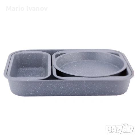 Комплект 4 тави за печене Cheffinger с мраморно незалепващо покритие – различни форми, компактно под, снимка 5 - Съдове за готвене - 53176948