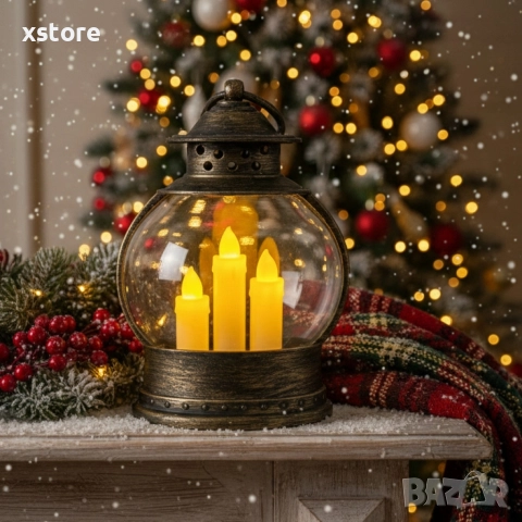 Декоративен коледен фенер с три LED свещи – безопасна и магична светлина, снимка 5 - Декорация за дома - 52749988