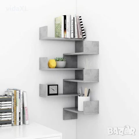 vidaXL Стенни ъглови рафтове, 2 бр, бетонно сиви, 40x40x50 см, снимка 3 - Ракли - 56147792