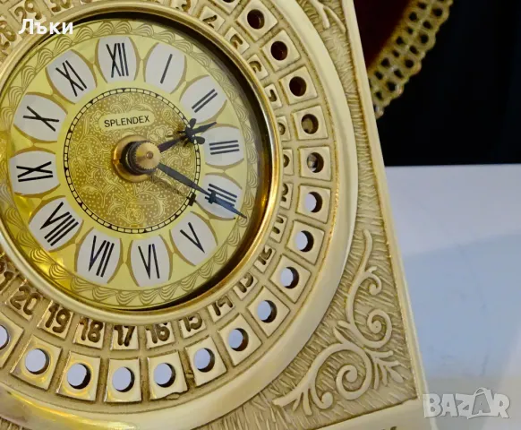 Бронзов настолен часовник с вечен календар,W.Germany. , снимка 3 - Антикварни и старинни предмети - 47747212