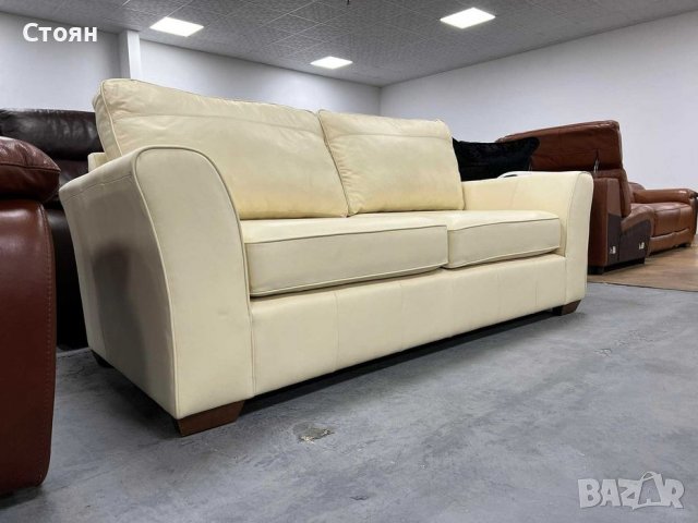 Кремав кожен диван двойка - 100 % естествена кожа, снимка 2 - Дивани и мека мебел - 39719759