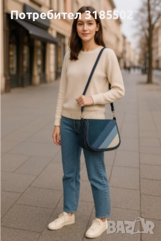 Дамска чанта от деним, с диагонален пачуърк дизайн, снимка 2 - Чанти - 51513410