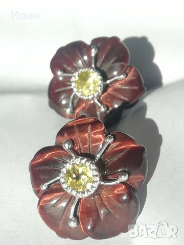 Обеци с тигрово око и титанит, снимка 3 - Обеци - 44158974