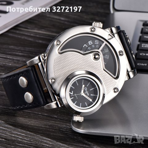 Oulm кварцов часовник - уникален мъжки дизайн, 2 независими дисплея, 2 часови зони , снимка 5 - Мъжки - 40438808