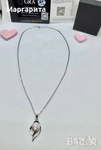 Сребърно колие с мойсанит (диамант) 1 карат, снимка 10 - Колиета, медальони, синджири - 54182718
