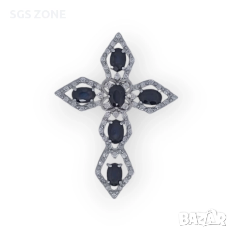 сребърен кръст с естествен син сапфир, снимка 3 - Колиета, медальони, синджири - 52392866
