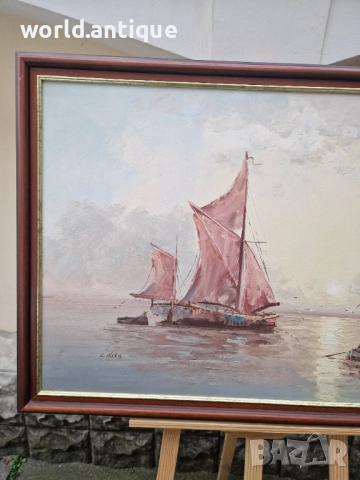 Прекрасна голяма антикварна авторска картина масло върху платно , снимка 5 - Картини - 52991012