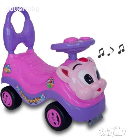Детска возилка с музика — розова количка за яздене, до 15 кг