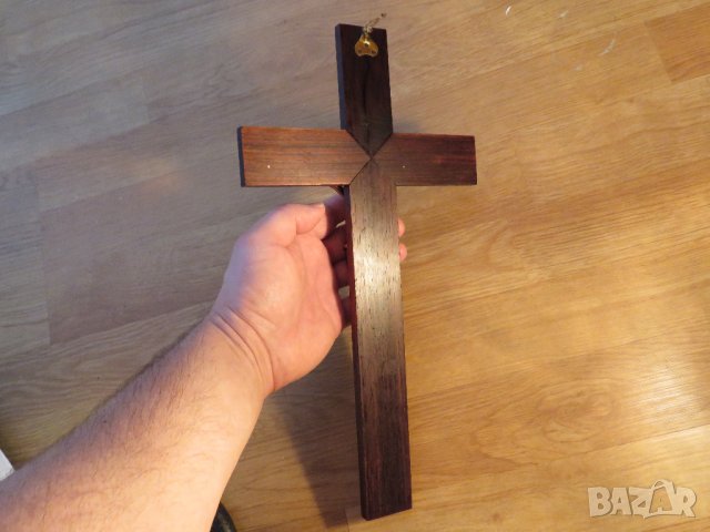 Стар кръст разпятие Хрисово, Исус Христос 20 х 36 см с бронзови лайсни, Израел бог религия Йерусалим, снимка 5 - Антикварни и старинни предмети - 35333993