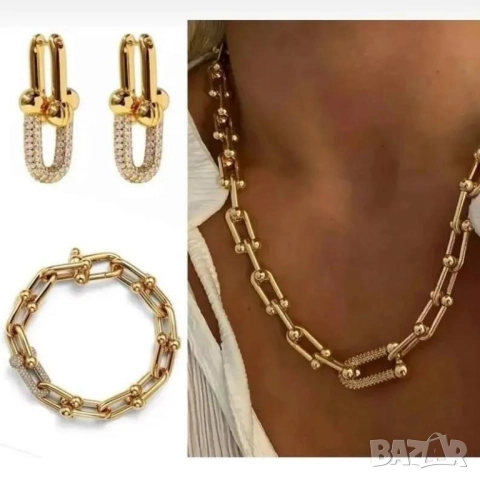 колие, обеци и гривна от висококачествена стомана , снимка 2 - Бижутерийни комплекти - 51960297