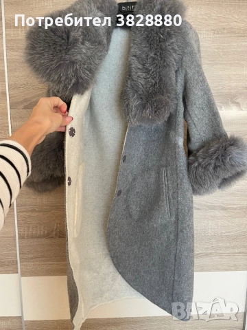 Палто от алпака с яка и ръкави от естествена лисица, снимка 3 - Палта, манта - 52837335