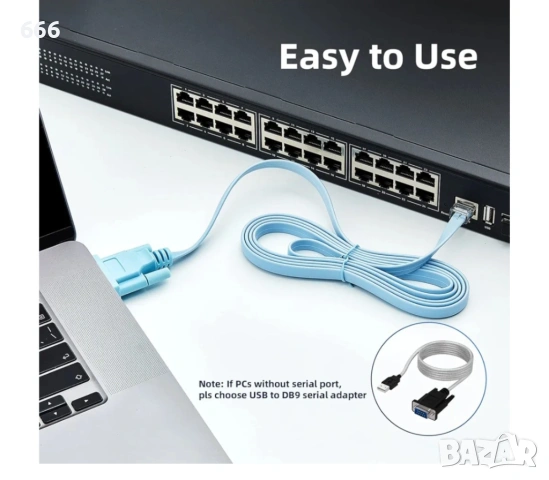 Конзолен кабел Cisco, сериен кабел Rj45 към DB9 и RS232 към USB (2 в 1 ), снимка 3 - Друга електроника - 53285816