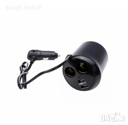 Разклонител за запалка. 2 гнезда за запалка и 2 USB порта