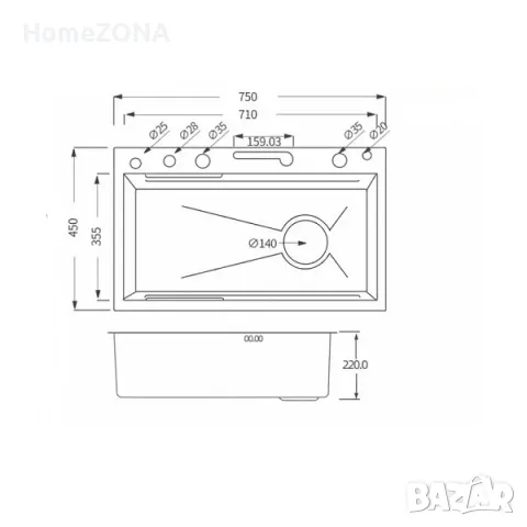 Мивка за кухня Spark 12, пиано бутони, двоен водопад, злато, снимка 4 - Мивки - 49445643
