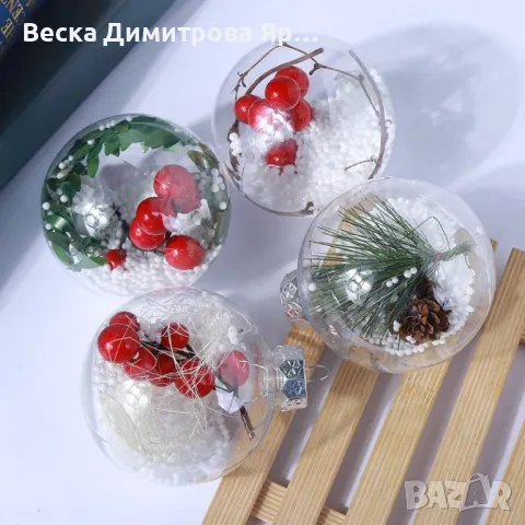 Комплект от 6 прозрачни топки за елха пълни с коледна декорация, снимка 8 - Декорация за дома - 48003212