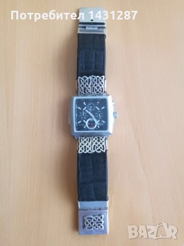 Часовник Casio EF-324 с масивна ръчно изработена каишка от кожа и сребро 