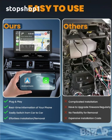 Smart Мултимедия Apple Carplay, 9-инчов екран за iPhone и Android с 1080P HD задна и предна камери, , снимка 4 - Аксесоари и консумативи - 54079849