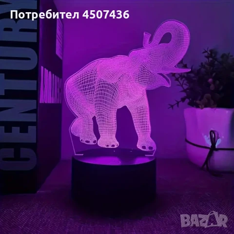 Холограмна 3D LED лампа Слон,RGB Седемцветен Интелигентен Контрол,USB , снимка 1