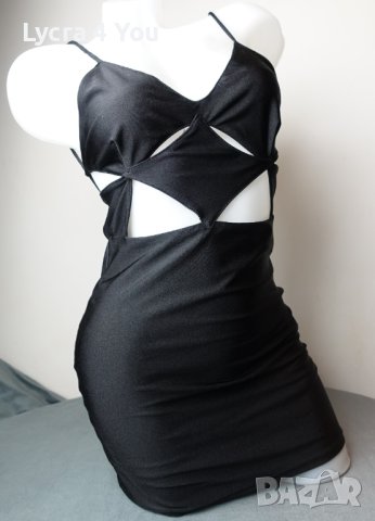 Bershka S/M черна къса рокля лъскава рокля с ликра, снимка 1 - Рокли - 42830653
