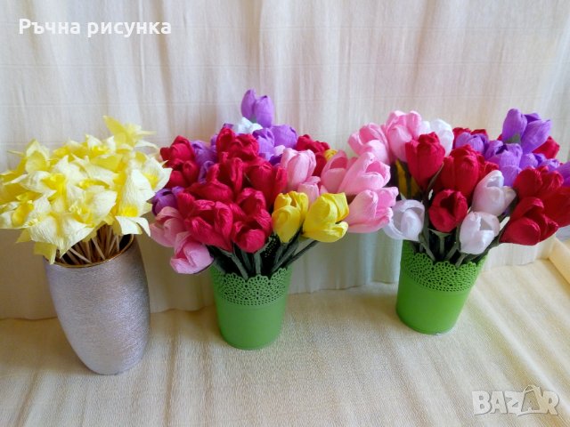 Лалета и други цветя от хартия , снимка 11 - Декорация за дома - 32061320