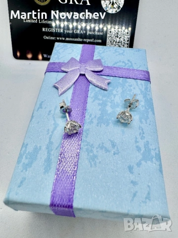 Сребърни обеци с мойсанит (Диамант) 0.5 карата, снимка 11 - Обеци - 53889248