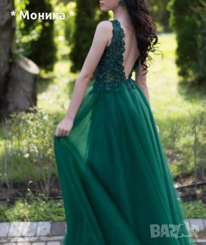 Тъмнозелена бална рокля, снимка 3 - Рокли - 52471917