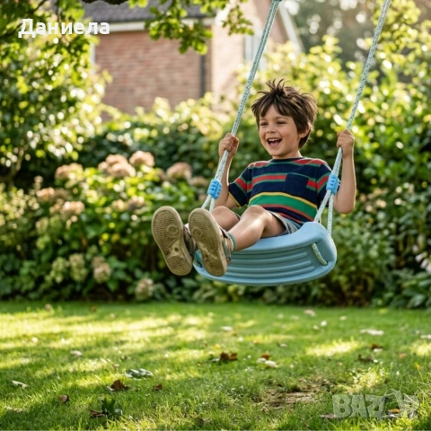 Детска градинска синя люлка – здрава, безопасна и регулируема до 75 кг, снимка 3 - Градински мебели, декорация  - 54200784