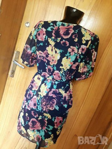 Лилава къса рокля на цветя от шифон С/М, снимка 3 - Рокли - 25133361