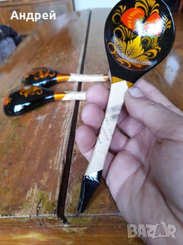 Стари Руски дървени лъжици,хохлома #7, снимка 4 - Други ценни предмети - 54313729