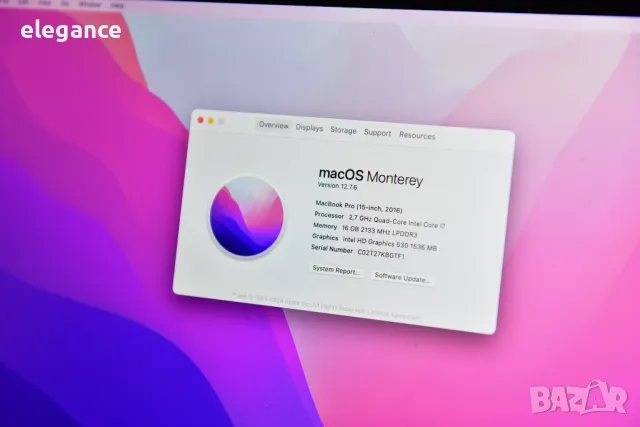 Лаптоп Apple MacBook Pro 15-inch 2016 Touch Bar i7 512GB SSD 16GB RAM, снимка 11 - Лаптопи за работа - 48146753